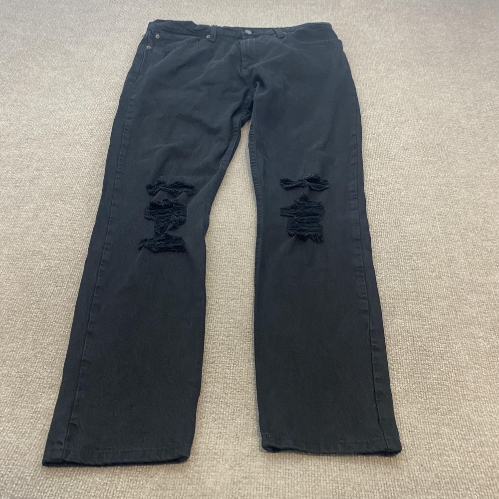 Levis 512 Jeans Mens 36x32 Black Dark Wash Slim Tapered Distressed Denim Pants